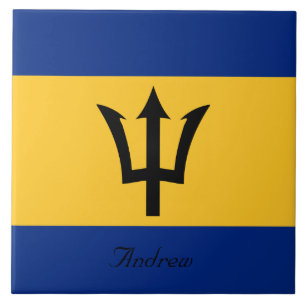 Aangepaste vlag van Barbados drietand van Neptunus Tegeltje