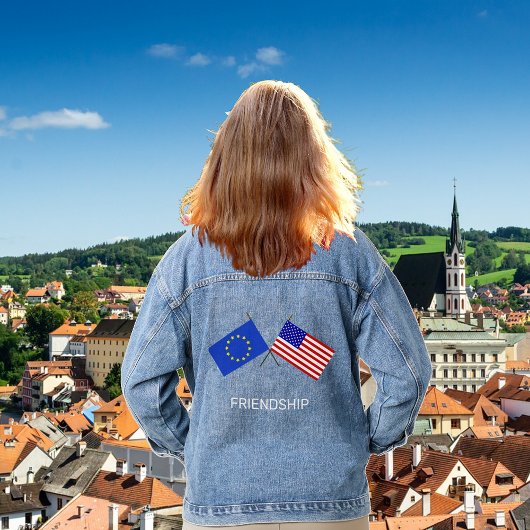 Aangepaste vlaggen van Europa & Verenigde Staten Denim Jacket