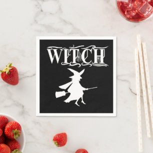 Aangepaste Vliegende Heks Witte Typografie Hallowe Servet
