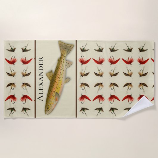 Aangepaste Vliegvissen Vliegen Forel Rustieke Wate Strandlaken (Voorkant)