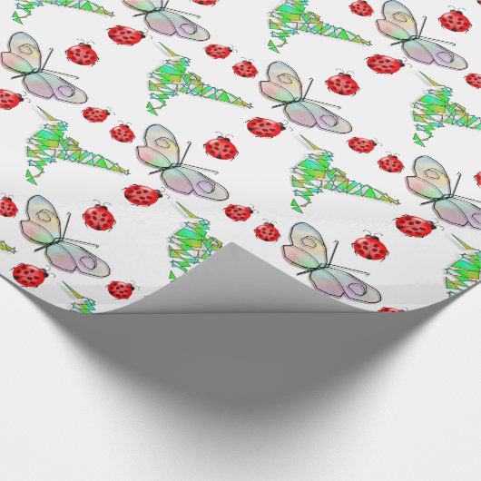 Aangepaste vlinder, Hummingbird en Ladybug Pattern Cadeaupapier (Hoek)