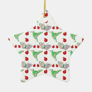 Aangepaste vlinder, Hummingbird en Ladybug Pattern Keramisch Ornament