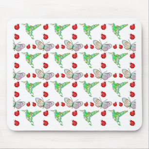 Aangepaste vlinder, Hummingbird en Ladybug Pattern Muismat