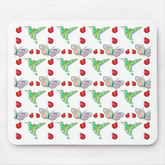 Aangepaste vlinder, Hummingbird en Ladybug Pattern Muismat (Voorkant)