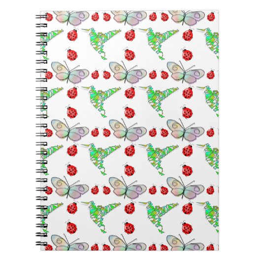 Aangepaste vlinder, Hummingbird en Ladybug Pattern Notitieboek (Voorkant)