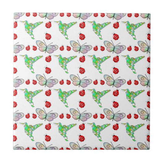 Aangepaste vlinder, Hummingbird en Ladybug Pattern Tegeltje (Voorkant)