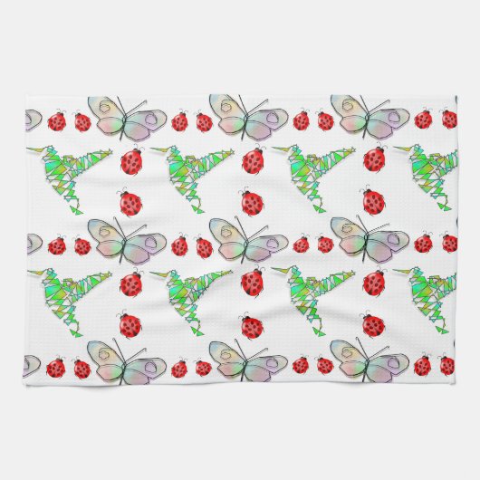 Aangepaste vlinder, Hummingbird en Ladybug Pattern Theedoek (Horizontaal)