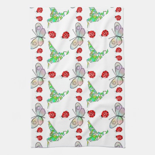 Aangepaste vlinder, Hummingbird en Ladybug Pattern Theedoek (Verticaal)
