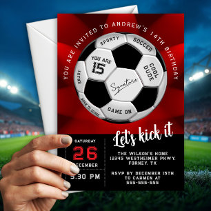 Aangepaste voetbal rood verjaardagsfeestje volledi kaart