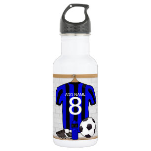 Aangepaste voetbalwedstrijd met zwart en blauw foo waterfles