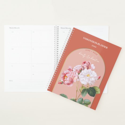 Aangepaste vogelbloeimaand juni Roos Planner (Display)