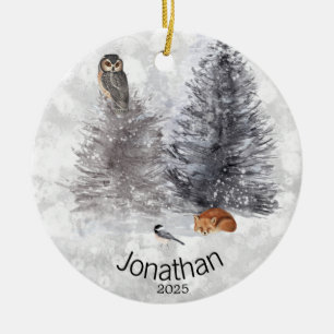 Aangepaste vogelvogel-wintercabine keramisch ornament