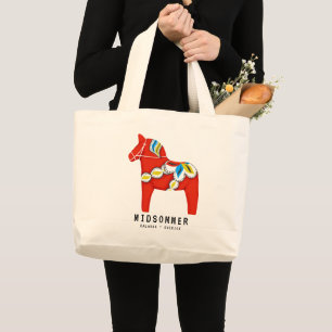 Aangepaste volkskunst Red Dala Horse Grote Tote Bag