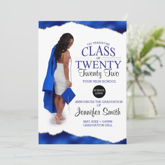 Aangepaste volledige hoofdfoto Blauwe Afstuderen u Kaart (Staand voorkant)