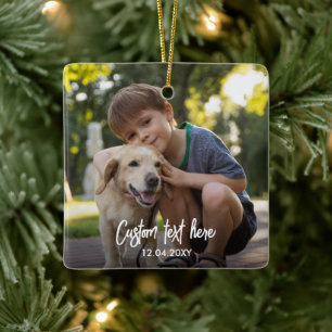 Aangepaste volledige twee foto script tekst kerst keramisch ornament