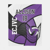 Aangepaste volleybal 🏐 sport-Paars, wit en zwart Fleece Deken (Voorkant)