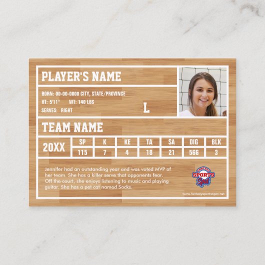 Aangepaste Volleybal Trading Kaart (Kelly Green) Contactkaartje (Achterkant)