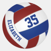 Aangepaste volleybalspeler naam Maroon Blue Ronde Sticker (Voorkant)
