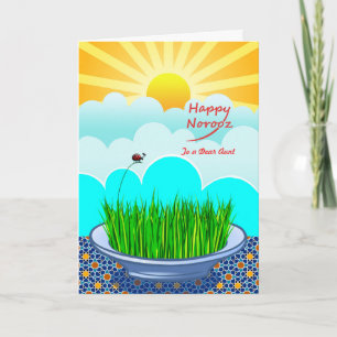 Aangepaste voorkant Fijne Norooz voor Tante, Sabze Feestdagen Kaart