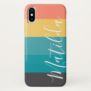 Aangepaste voornaam moderne Retro Ombre Stripe iPhone X Hoesje
