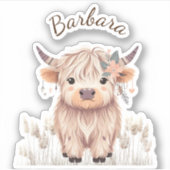 Aangepaste voornaam Schattige Modern Boho Highland Sticker (Voorkant)
