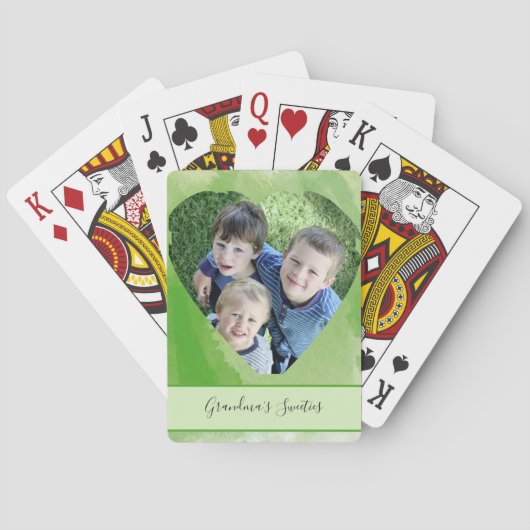 Aangepaste vorm van hartvorm Foto groene Waterverf Pokerkaarten (Achterkant)