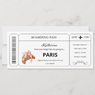 Aangepaste voucher, instapkaart Paris Trip Ticket Kaart