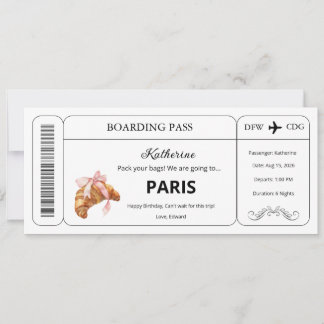 Aangepaste voucher, instapkaart Paris Trip Ticket Kaart