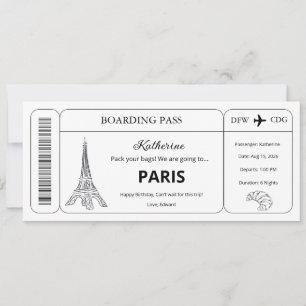 Aangepaste voucher, Paris Trip instapkaart ticket Kaart