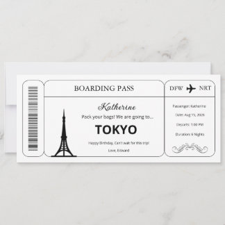 Aangepaste voucher, Tokio Trip instapkaart ticket Kaart