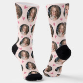 Aangepaste Vriendin Foto Blush Pink Love Sokken (Gebogen)