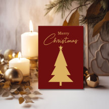Aangepaste vrolijke kerst gouden boom op rood