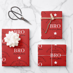 Aangepaste Vrolijke Kerstmis Rode Monogram Broer Inpakpapier Vel