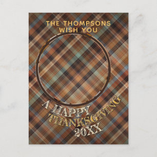 Aangepaste vrolijke Schattigee Thanksgiving Plaid  Briefkaart