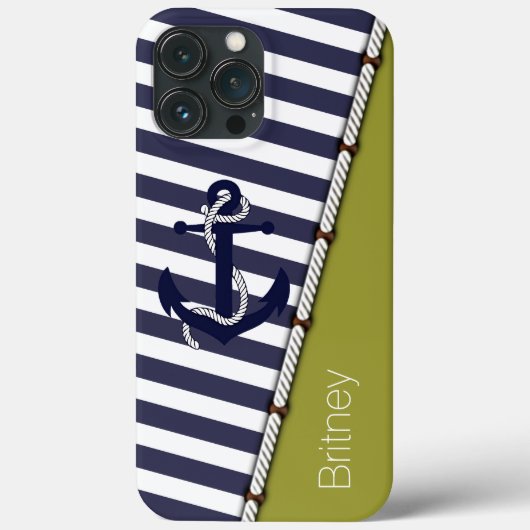 Aangepaste vun marine Blue White Stripe Dark Sage Case-Mate iPhone Case (Achterkant)
