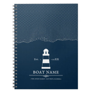Aangepaste vuurtoren Boat Nautical Blue Notitieboek