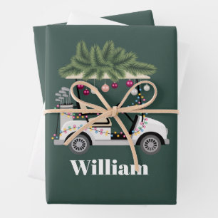 Aangepaste wagennaam Golfballen Kerstmis Golfer Inpakpapier Vel