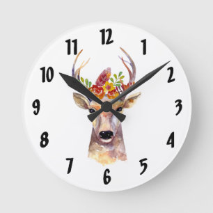 Aangepaste Wall Clock boho hert Buck Head Browni Ronde Klok