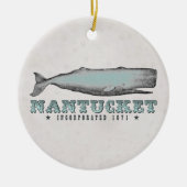 Aangepaste walvis Nantucket MA met Aqua Keramisch Ornament (Voorkant)