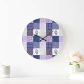Aangepaste wandklok, faux-patchwork viooltjes patr grote klok (Huis)