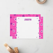 Aangepaste, warme roze en paarse platte briefkaart (Voorkant / Achterkant in situ)