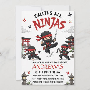 Aangepaste Warrior Ninja-verjaardagsfeestje Kaart