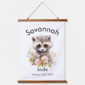 Aangepaste Waterverf Baby Racoon Naam en geboorted Hangend Wandkleed (Voorkant)