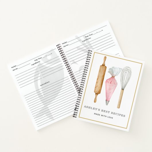 Aangepaste Waterverf Bakkers Gereedschap Recepten  Notitieboek (Binnen)