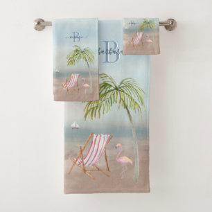 Aangepaste Waterverf Beach Scene Monogram naam Bad Handdoek