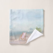 Aangepaste Waterverf Beach Scene Monogram naam Bad Handdoek (Wasdoekje)