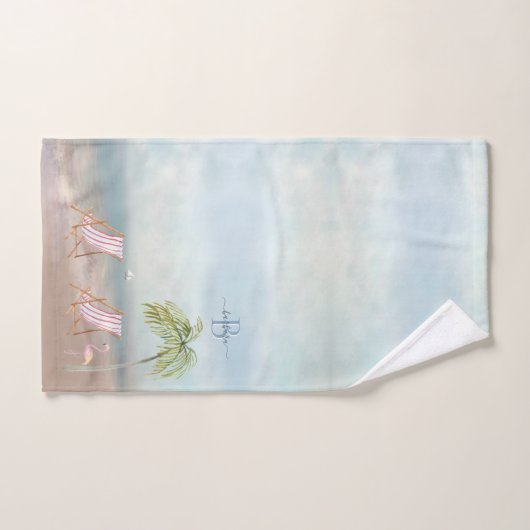 Aangepaste Waterverf Beach Scene Monogram naam Bad Handdoek (Handdoek)