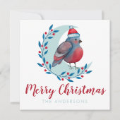 Aangepaste Waterverf Bird op Moon Christmas Kaart (Voorkant)