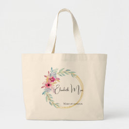 Aangepaste waterverf bloem Gouden Bruids Meisje Grote Tote Bag