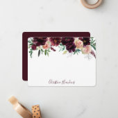 Aangepaste Waterverf bloemen wijn Notitiekaartje (Voorkant / Achterkant in situ)